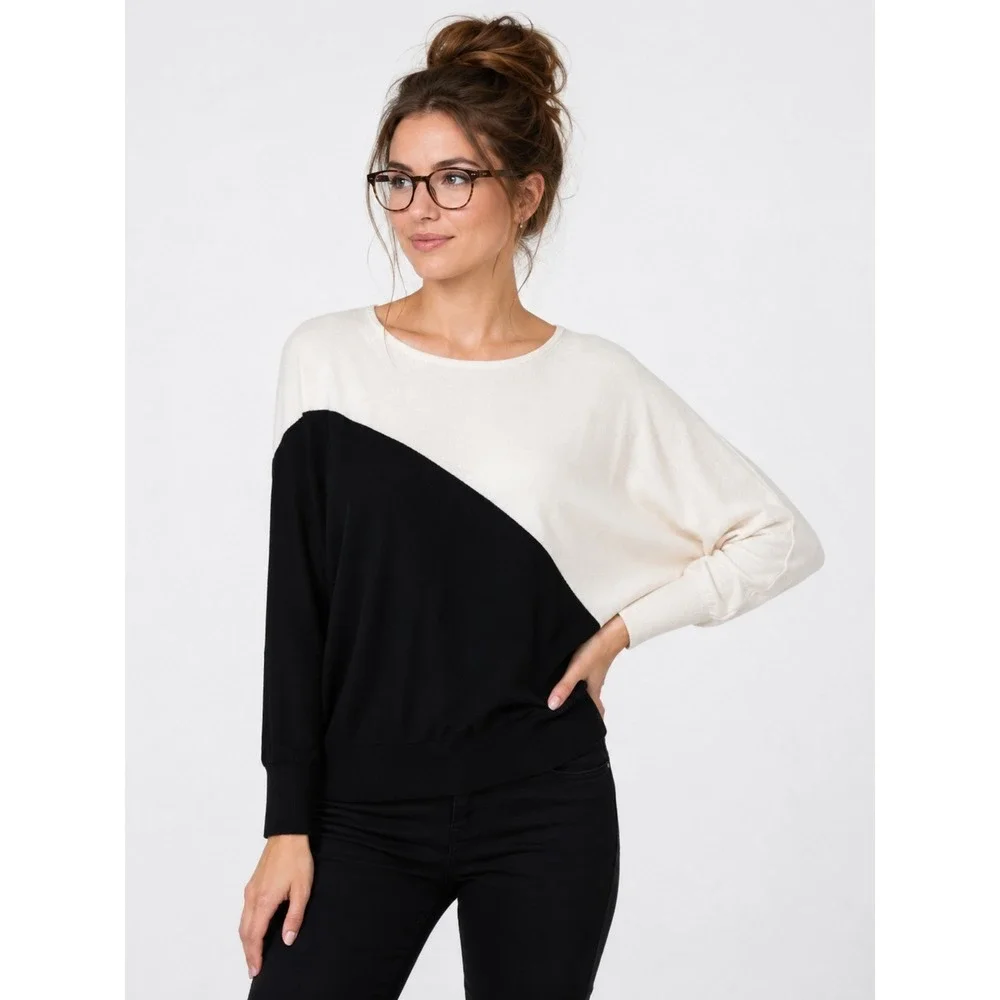 Madison + Hudson  Black White Dolman Sleeve Sweater M Office Siren Academia